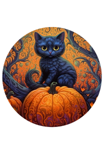 Halloween Sign Cat Decoe-4617 Wreath 12 Metal Round