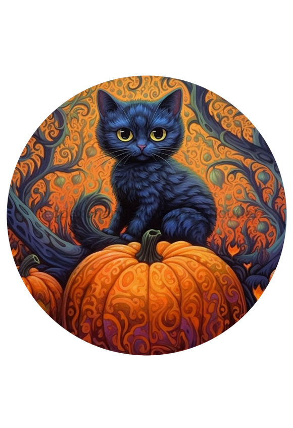 Halloween Sign Cat Decoe-4617 Wreath 8 Metal Round