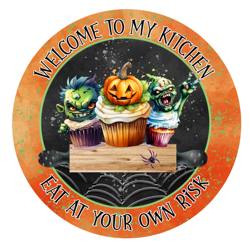 Halloween Sign Cute Decoe-4598 Wreath 12 Metal Round