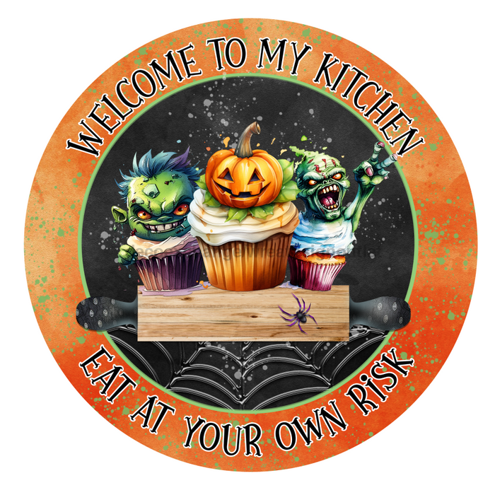 Halloween Sign Cute Decoe-4598 Wreath 12 Metal Round