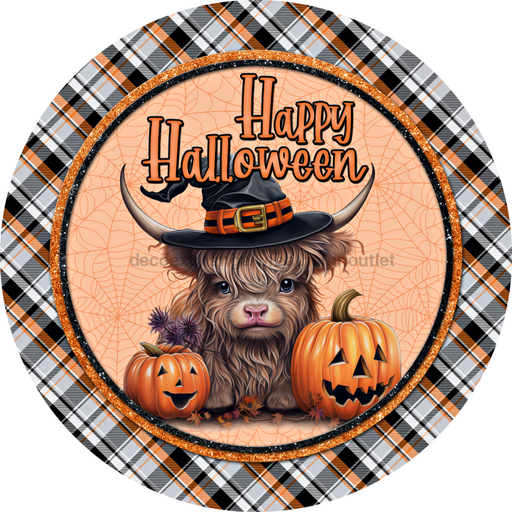 Halloween Sign Highland Cow Cute Decoe-4613 Door Hanger 18 Wood Round