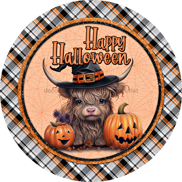 Halloween Sign Highland Cow Cute Decoe-4613 For Wreath 10 Round Metal