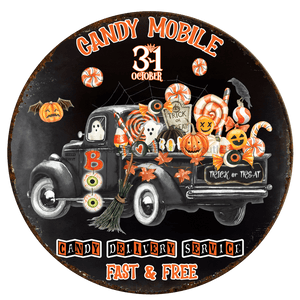 Halloween Sign Rustic Decoe-4595 Wreath 12 Metal Round