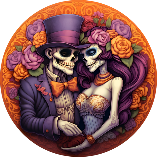 Halloween Sign Skeleton Lovers Decoe-4672 For Wreath 10 Round Metal