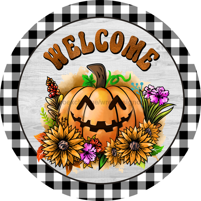 Halloween Sign, Halloween Welcome Sign, DECOE-4643, Sign For Wreath, 10" Round Metal Sign - DecoExchange®