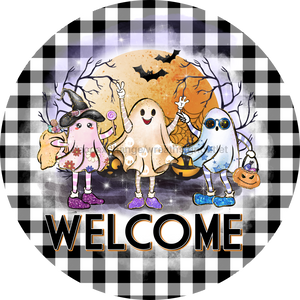Halloween Sign, Halloween Welcome Sign, DECOE-4644, Sign For Wreath, 10" Round Metal Sign - DecoExchange®