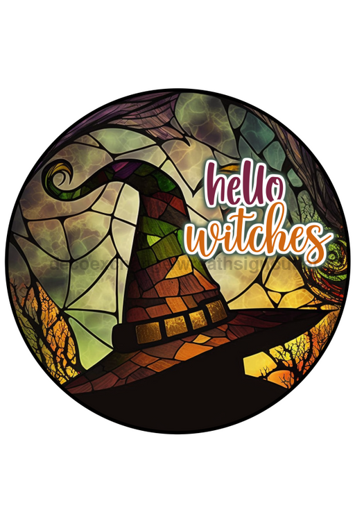 Halloween Sign Witch Decoe-4574 Door Hanger 18 Wood Round