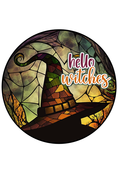 Halloween Sign Witch Decoe-4574 Wreath 12 Metal Round