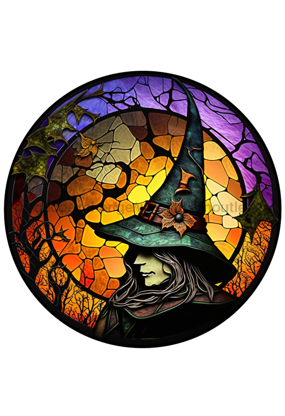 Halloween Sign Witch Decoe-4576 Wreath 12 Metal Round