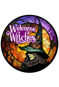 Halloween Sign Witch Decoe-4577 Wreath 8 Metal Round