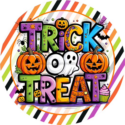 Halloween Trick or Treat Sign Sign, DECOE-5267-D, Sign For Wreath, 10" Wood Sign