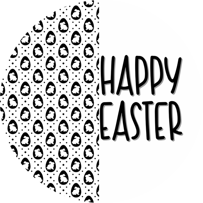 Happy Easter Sign, Black and White Easter, DECOE-4029, 10" Metal Round