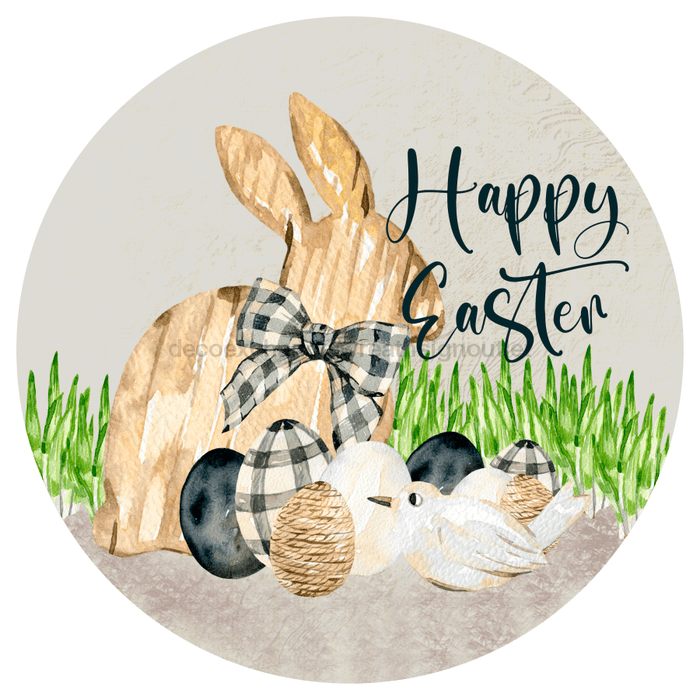 Happy Easter Sign, Black and White Easter, DECOE-4045-DH, 18 Wood Round