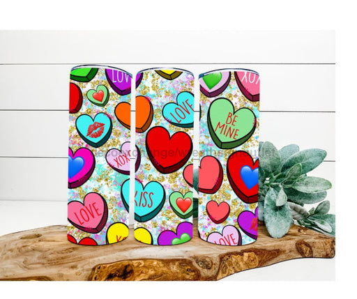 Hearts Tumbler, Candy Hearts Tumbler 20 oz Skinny Tumbler DECOETUMBLER-254 - DecoExchange®
