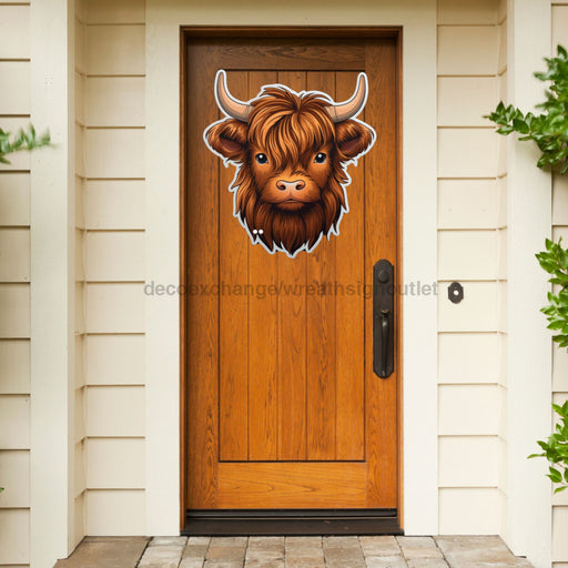 Highland Cow Door Hanger Cut Bow Holes Wood Sign Decoe-W-903460 22 No