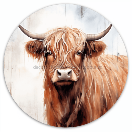 Highland Cow Sign Dco-00861 For Wreath 10 Round Metal