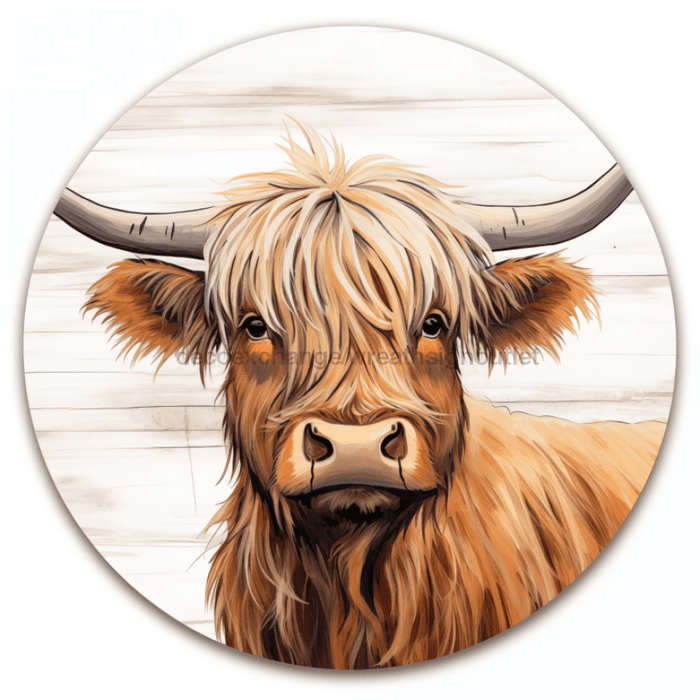 Highland Cow Sign Dco-00863 For Wreath 10 Round Metal