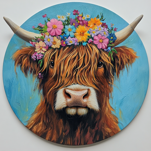 Highland Cow Sign, DCO-13236, Sign For Wreath, 10x10" Metal Sign