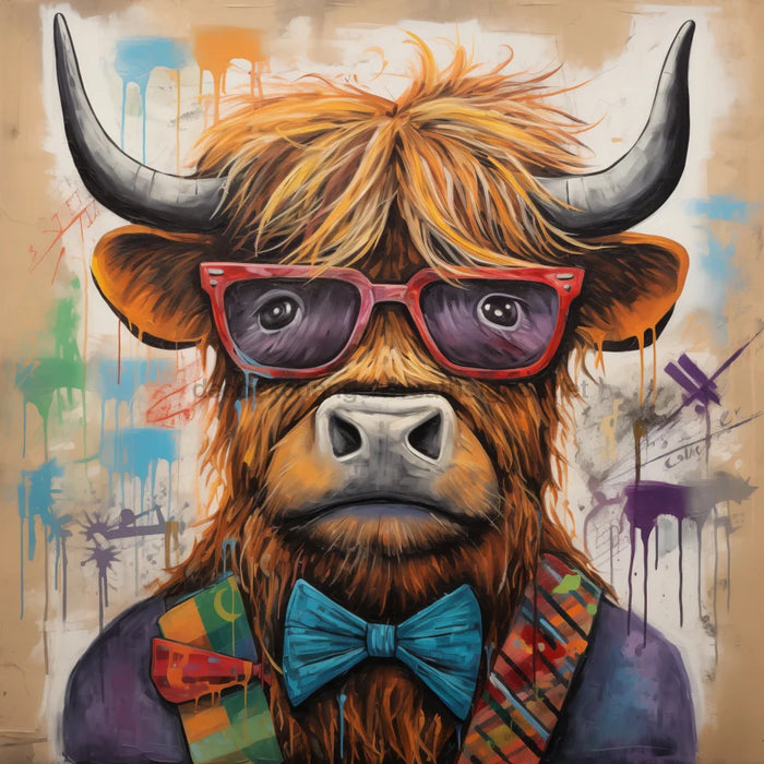 Highland Cow With Glasses Sign Funny Animal Wall Art Dco-01168 For Wreath 10X10 Metal