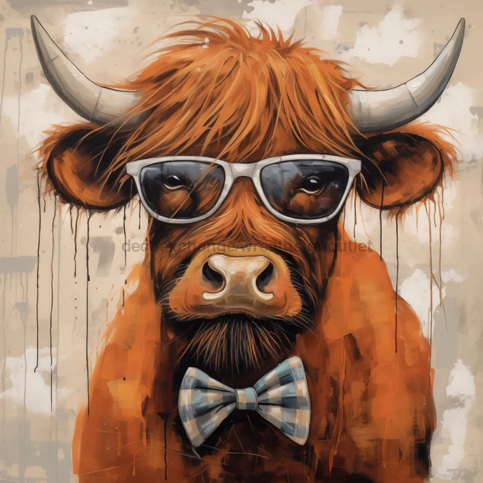 Highland Cow With Glasses Sign Funny Animal Wall Art Dco-01171 For Wreath 10X10 Metal