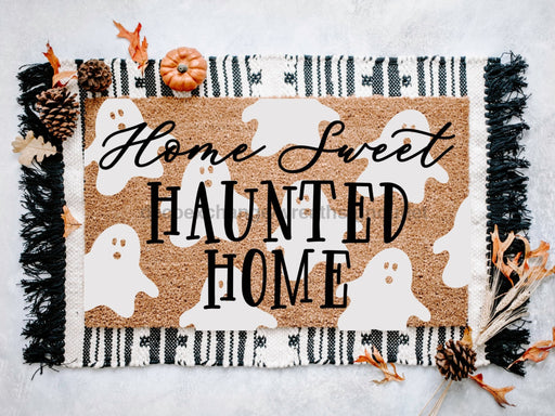 Home Sweet Haunted Home Doormat | Halloween Welcome Mat | Haunted House Bats Fall Front Porch Outdoor Door Mat | Farmhouse Halloween Decor