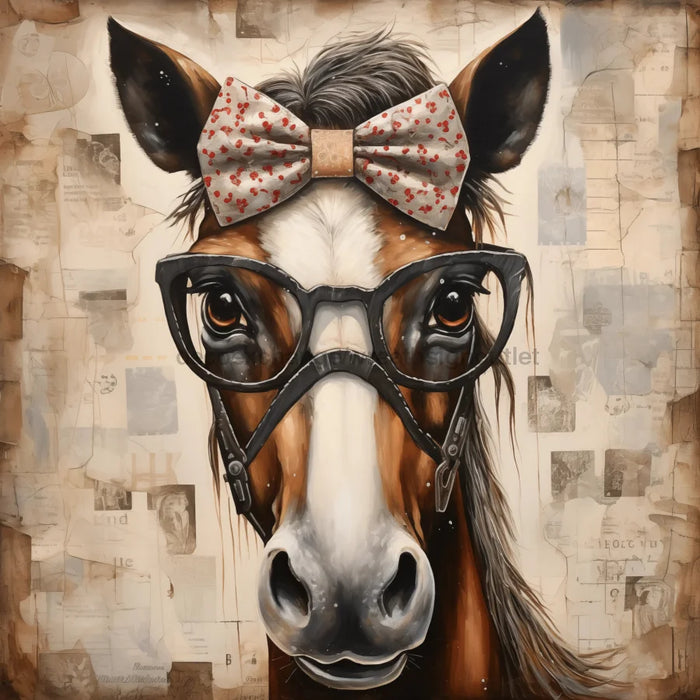 Horse With Glasses Sign Funny Animal Wall Art Dco-01165 For Wreath 10X10 Metal
