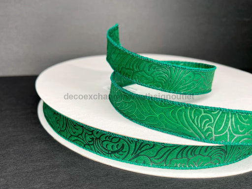 Hunter Green Flower Embossed 7/8’X50Y 984205 - 07C Ribbon