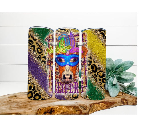 It's Mardi Gras Heifers Tumbler, Cow with a Mask Tumbler, 20 oz Skinny Tumbler DECOETUMBLER-021 - DecoExchange®