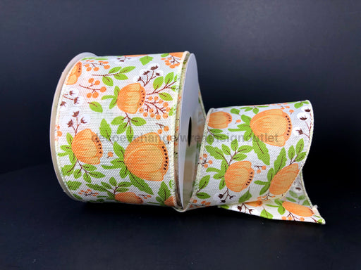Ivory Linen/Coral Peony-Cotton 2.5X10Y 41256-40-46 Ribbon