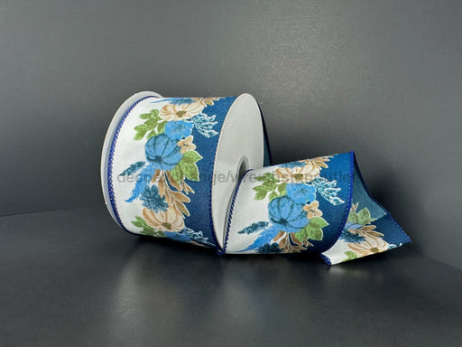 Ivory Satin/Blue Fall Pampas 2.5’’X10Y 61522-40-27 Ribbon