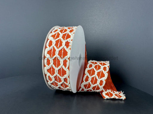 Ivory Scallop Burlap/Rust Linen 1.5’’X10Y 61520-09-31 Ribbon