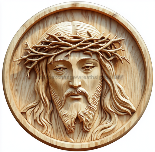 Jesus Wood Carving Sign, DCO-13239, Sign For Wreath, 10x10" Metal Sign