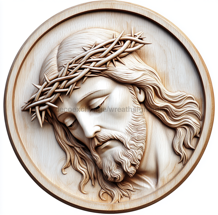 Jesus Wood Carving Sign, DCO-13241, Sign For Wreath, 10x10" Metal Sign