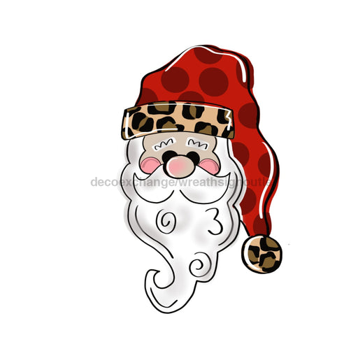 Leopard Christmas Santa Door Hanger, MJ-W-00090-DH, 22in Wood Door Hanger