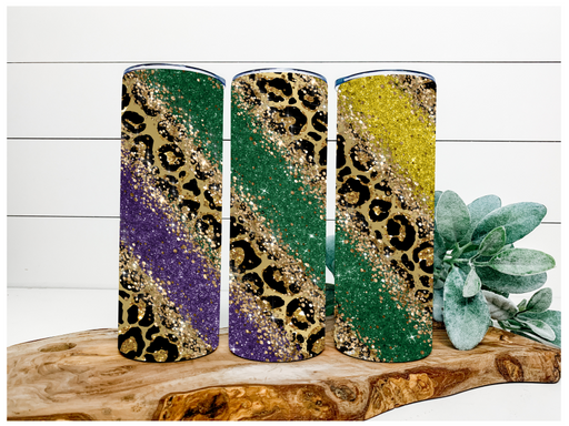 Leopard Mardi Gras Tumbler, 20 oz Skinny Tumbler DECOETUMBLER-104 - DecoExchange