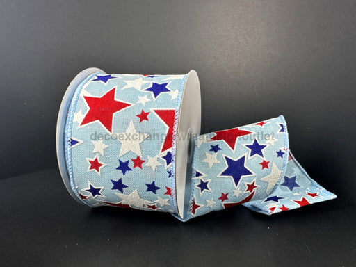 Lt Bl Linen/Navy-Rd-Wht Glt Stars 2.5’’X10Y 41503-40-04 Ribbon
