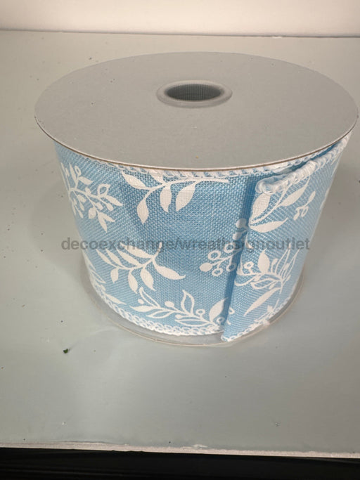 Light Blue Linen/White Foilage/White Edge 2.5’’X10Y 41524-40-04 Ribbon