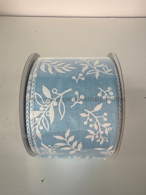Light Blue Linen/White Foilage/White Edge 2.5’’X10Y 41524-40-04 Ribbon