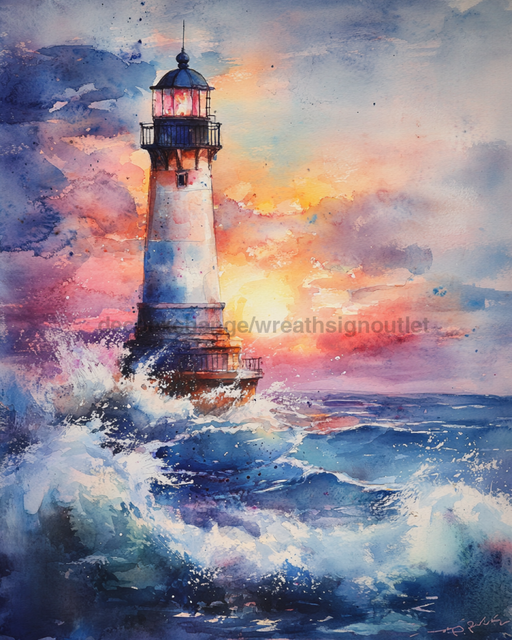Light house Sign, DCO-13438, Sign For Wreath, 10x10" Metal Sign