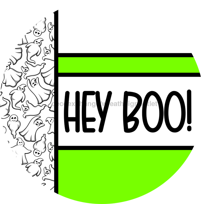 Lime Ghost Door Hanger, Hey Boo Door Hanger, DCO-01958-DH, 18" Round Wood