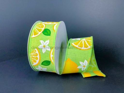 Lime Linen With Lemons And Flowers Ribbon 1.5 Inches X 10 Yards 41237-09-09