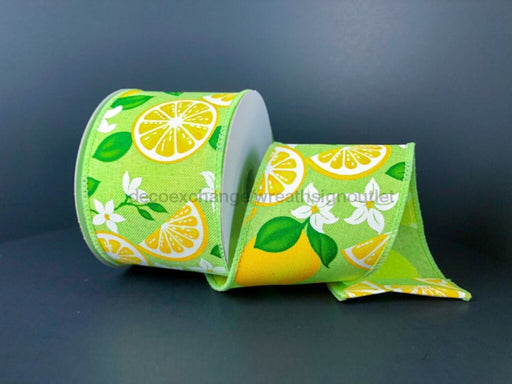 Lime Linen With Lemons And Flowers Ribbon 2.5 Inches X 10 Yards 41237-40-09
