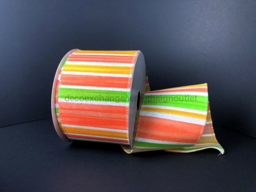Lime Orange And Coral Ombre Stripes With Iridescent Lines Ribbon 2.5 Inches X 10 Yards 41126-40-46