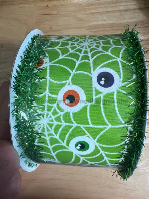 Lime Stn/Eyeballs In Web/Lm Tinsl Edg 2.5’’X10Y 51502-40-09 Ribbon