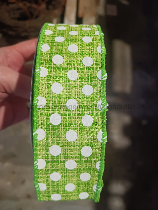 Lime Tweed/White Small Dots 1.5’’X10Y 41505-09-09 Ribbon