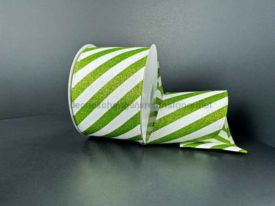 Lime-Wht Flat All Glt Cndy Cn Strp 2.5’’X10Y 76546-40-09 Ribbon