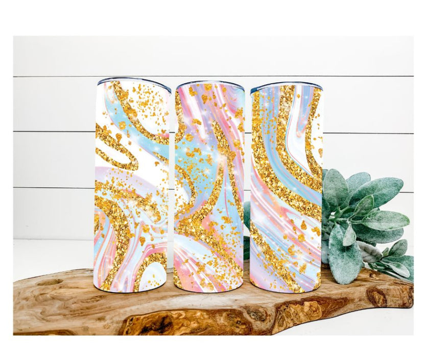Marbled Tumbler, Pink, Mint and Glitter Tumbler 20 oz Skinny Tumbler DECOETUMBLER-261 - DecoExchange®