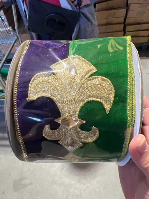 Mardi Gras 4’’ x 5 yd Velvet Fleur De Lis Wired Ribbon Ribbon