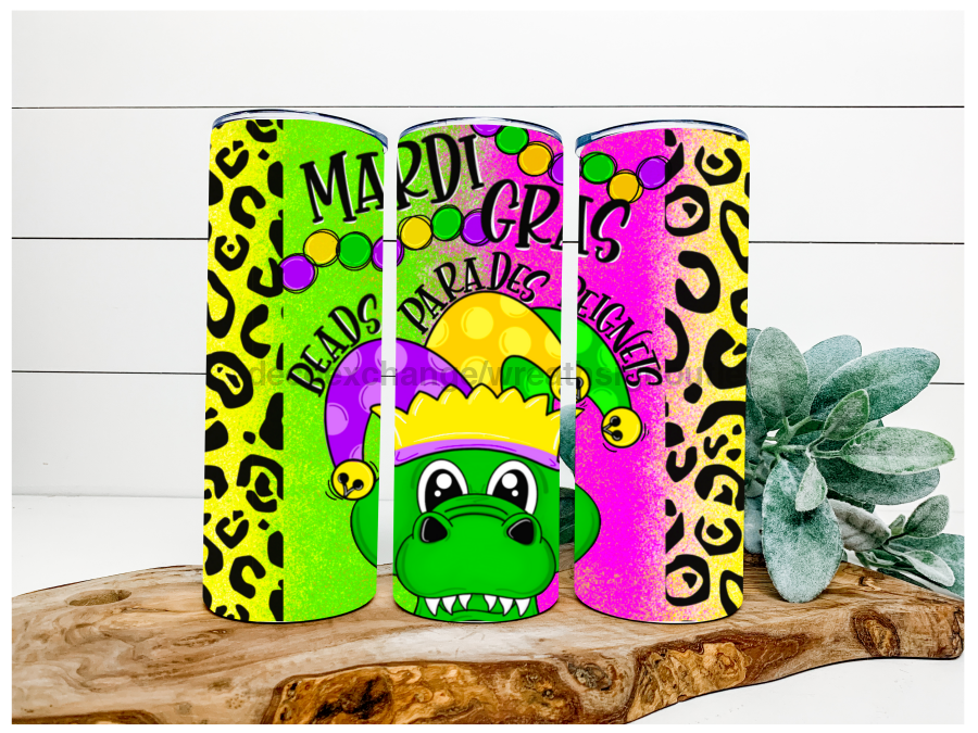 Mardi Gras Gator 20 oz Skinny Tumbler - DecoExchange