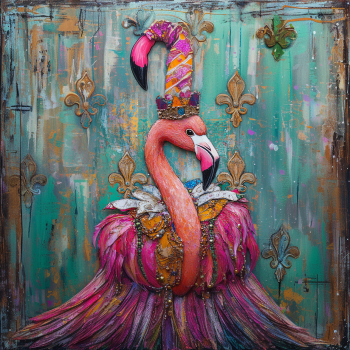 Mardi Gras Sign, Flamingo Sign, DCO-13053, Sign For Wreath, 10x10" Metal Sign